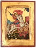 Jelzés nélkül: Sárkányölő Szent György. 20. sz. ikon másolat. Tojástempera, fa 19x24 cm
