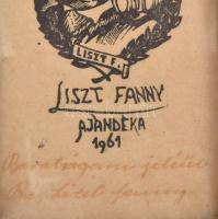 Liszt Ferencet ábrázoló rézkarc, Ex libris Liszt Fanny aláírásával, és gobelin, mind üvegezett keret...