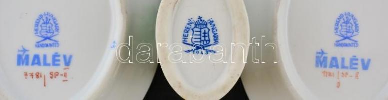 Herendi porcelán kis tálkák, 2 db, hátoldalon MALÉV felirattal + kis fogpiszkálótartó, kézzel festet...