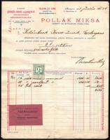 1897 Bp., Pollák Miksa Cement- és Gyps-Gyári Főraktárának fejléces számlája, 2 db, 2 db 1 Kr. okmánybélyeggel, esztergomi lakos részére, az egyiken folttal, a másikon kis szakadással.