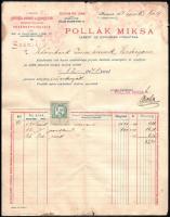 1897 Bp., Pollák Miksa Cement- és Gyps-Gyári Főraktárának fejléces számlája, 2 db, 2 db 1 Kr. okmány...