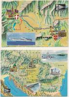 12 db MODERN motívum képeslap: MAHART és MALÉV térképek / 12 modern motive postcards: maps