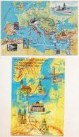 12 db MODERN motívum képeslap: MAHART és MALÉV térképek / 12 modern motive postcards: maps