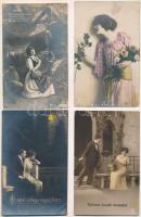 10 db RÉGI motívum képeslap tokban: romantikus hölgyek és párok / 10 pre-1945 motive postcards: romantic ladies and couples