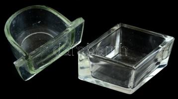 Kis üvegfiók és rombusz alakú üvegedény, kis kopásnyomokkal, 4,5×7,5 és 7×5 cm