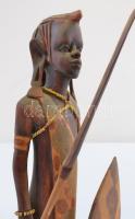 Afrikai harcos. Faragott, fa szobor. 46 cm