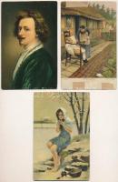 3 db RÉGI Stengel litho művész képeslap / 3 pre-1945 Stengel litho art postcards