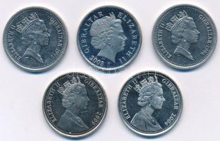 Gibraltár 1993-2009. 10p (5xklf) T:1,1- (PP)
Gibraltar 1993-2009. 10 Pence (5xdiff) C:UNC,AU (PP)