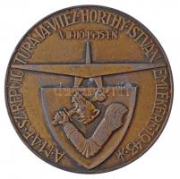 1943. "A M.A.E.SZ. (Magyar Aero Szövetség) Repülőtúrája Vitéz Horthy István emlékére" bronzozott hadifém emlékérem (51mm) T:1-,2 / Hungary 1943. "A M.A.E.SZ. (Magyar Aero Szövetség) Repülőtúrája Vitéz Horthy István emlékére (Flight Tour of the M.A.E.SZ. for the memory of István Horthy)" bronze plated war metal commemorative medallion (51mm) C:AU,XF