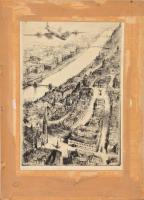 Varga Nándor Lajos (1895-1978): Malév gép Buda fölött. Rézkarc, papír, jelzett, paszpartuban (halván...