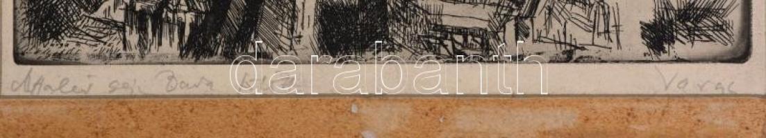 Varga Nándor Lajos (1895-1978): Malév gép Buda fölött. Rézkarc, papír, jelzett, paszpartuban (halván...