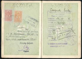 1934-1937 Magyar Királyság fényképes útlevele nyomdai munkás részére, bejegyzésekkel