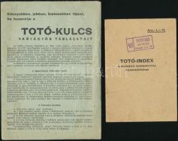 cca 1950-1960 Totó-Kulcs, Lottó Variációk, Totó-Index, 3 db