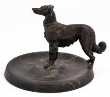Névjegytartó. Márvány talapzaton fém kutya szobor. Sérült d: 24 cm, m: 18 cm