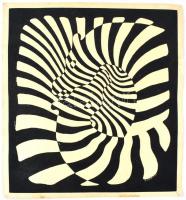 Vasarely jelzéssel: Zebrák. Nyomat, a nyomat fekete színű anyaga szövetszerű, sérült, hajtásnyommal, 48,5×45 cm