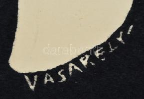 Vasarely jelzéssel: Zebrák. Nyomat, a nyomat fekete színű anyaga szövetszerű, sérült, hajtásnyommal,...