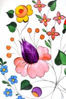 4 db nagy méretű kézzel festett porcelán tál különféle dekorokkal. Némelyik jelzéssel. 38,5x23,5 cm