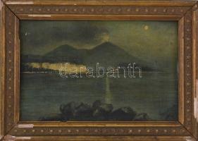 Geramb (?) 1912 jelzéssel: Nápolyi öböl a Vezúvval. Olaj, karton, sérült antik fa keretben, 15,5x25 ...