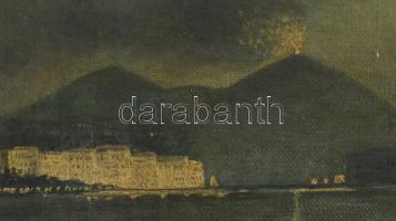 Geramb (?) 1912 jelzéssel: Nápolyi öböl a Vezúvval. Olaj, karton, sérült antik fa keretben, 15,5x25 ...