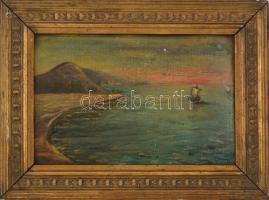 Geramb (?) 1908 jelzéssel: Nápolyi öböl vitorlásokkal. Olaj, karton, enyhén sérült, antik fa keretbe...