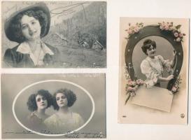 6 db RÉGI üdvözlő lap hölgyekkel / 6 pre-1945 greeting postcards with ladies