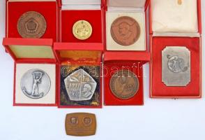 Vegyes 14db-os plakett és emlékérem tétel a szocialista időszakból, egy kivételével eredeti tokban T...