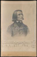 Liszt Ferenc (1811-1886) zeneszerző, korabeli nyomatról készült keméynhátú fotó, Louis Held műterméből, hátoldalon Pauline Apel (Liszt házvezetőnője, (1838-1926)) dedikációjával, 16×10 cm / Franz Liszt (1811-1886), photo of him made after a lithograph. From the studio Louis Held. On the back writing by Pauline Apel, who was Franz Liszts housekeeper