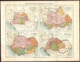 cca. 1892-93, össz. 14 db térkép az Athenaeum kézi lexikonából: 1 db Magyarország közigazgatási, tör...