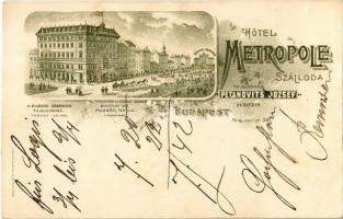 Budapest VII. Rákóczi út 58. Petánovits József Hotel Metropole szálloda, üzletek, kávéház, Központi (Keleti) pályaudvar. Bruchsteiner és Fia kiadása, floral Art Nouveau