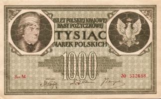 Lengyelország 1919. 1000M(6x)egymásutáni sorszámokkal T:II+