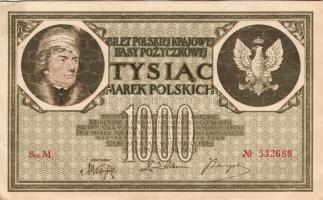 Lengyelország 1919. 1000M(6x)egymásutáni sorszámokkal T:II+