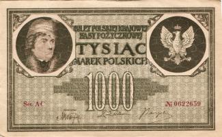 Lengyelország 1919. 1000M(12x) egymásutáni sorszámokkal T:II+