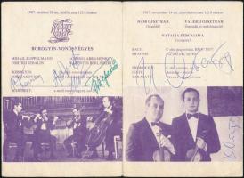 1987 Zenei programfüzet Igor Ojsztrah és mások aláírásával / Igor Oistrakh and other autographs on a music program brochure