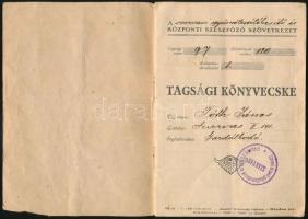 cca 1917-41 1 db A szarvasi gyümölcsértékesítő és központi szeszfőző szövetkezet tagsági könyvecske,...