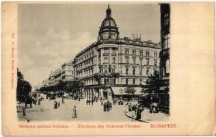 Budapest VIII. Nemzeti színház bérháza, Szikszay Ferenc üzlete, Biztosító Részvénytársaság, leszámítolóbank. Divald Károly 241.