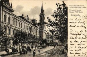 1907 Budapest VI. Terézvárosi római katolikus templom, lovaskocsik (fl)