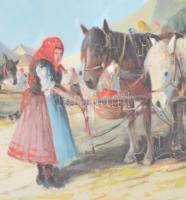Gutaházy Németh Gyula (1892-1959): Lovasszekér a vásáron. Olaj, karton, jelzett, keretben, 25,5×34,5...