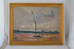 Gábri/Gábry Albert (1935-2004): Gémeskút. Olaj, farost, jelzett, hátoldalán a művész címkéjével és a...