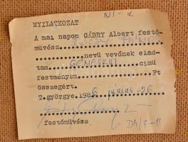 Gábri/Gábry Albert (1935-2004): Gémeskút. Olaj, farost, jelzett, hátoldalán a művész címkéjével és a...