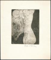 Kondor Lajos (1926-2006): Akt virággal13×10 cm. Rézkarc, papír, jelzett, 25,5×20 cm