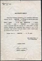 1944 Bp., Zsidótörvények alól mentesítő okirat korabeli hitelesített fotokópiája