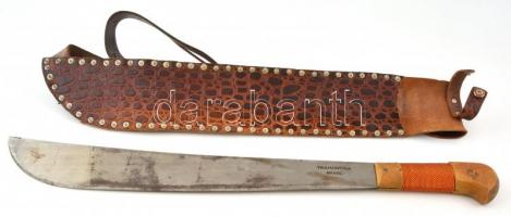 Tramontina jelzett brazil bozótvágó kés 58 cm, vállra akasztható bőr tokjával.