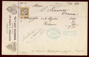 1890 Bienenstock bélyegzőgyár okmánybélyeges számlája / Stamp factory invoice with doucment stamp