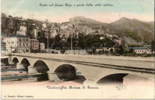 1903 Ventimiglia, Riviera di Genova, Ponte sul fiume Roja e parte della cittá antica / bridge, general view (EK)