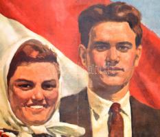 1953 Május 17-én a Népfrontra szavazunk, választási plakát, Szentgyörgyi grafikája, hajtott, szakadá...