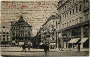 1905 Budapest V. Városház tér, Első Biztosító Intézet mini szövetkezet, REX, kávé és tejcsarnok, Menyasszonyi kelengye üzlet (EK)