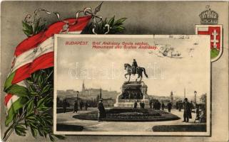 1915 Budapest V. Gróf Andrássy Gyula szobor. Magyar zászlós címeres szecessziós keret, Art Nouveau (EK)