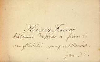 Herczeg Ferenc író saját keézzel írt köszönő sorai névjegykártyáján