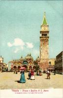 Venezia, Venice; Piazza e Basilica di S. Marco col campanile crollato II 14 Luglio 1902 ore 9,45 / square, church, Italian folklore, litho