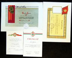 4 db szocialista oklevél, benne Oláh István honvédelmi miniszter sk. aláírásával